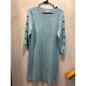 Talbots Petite Blue Elbow Sleeve Sweater Dress With Button Details On Sleeves Si